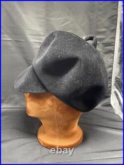Vintage 60's Woman's MOD Carnaby Street Style Black Wool Felt Hat Large