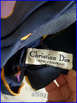 Vintage/ 60s/ 70s/ Christian Dior/ Licence Chapeaux/ Silk/ Turban/ Hat/Navy/23
