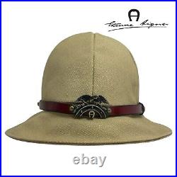 Vintage 60s 70s ETIENNE AIGNER Womens M Heavy Canvas Leather Bucket Hat Cap RARE