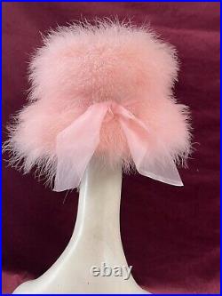 Vintage 60s 70s Straw Hat Maribu Beach Pink Happy Cappers Raffia Ostrich Feather