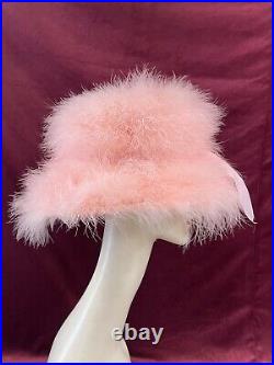 Vintage 60s 70s Straw Hat Maribu Beach Pink Happy Cappers Raffia Ostrich Feather
