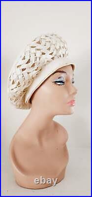 Vintage 60s Hat Christian Dior Chapeaux White Raffia Straw Tam