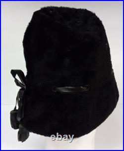 Vintage 60s Yves Saint Laurent YSL Italy Womens Black Fur Hat Leather Bow Bonnet