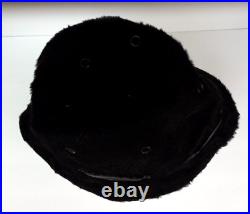 Vintage 60s Yves Saint Laurent YSL Italy Womens Black Fur Hat Leather Bow Bonnet