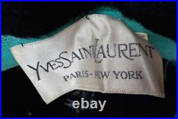 Vintage 60s Yves Saint Laurent YSL Italy Womens Black Fur Hat Leather Bow Bonnet