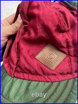 Vintage 70s Gucci Women's Winter Ear Flap Hat Nylon Leather Patch Made In Italy