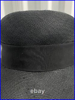 Vintage 70s Irene Of New York Large Brimmed Black Straw Hat