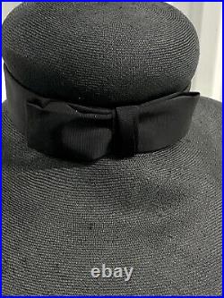 Vintage 70s Irene Of New York Large Brimmed Black Straw Hat