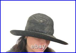 Vintage 80's Patricia Underwood New York Corded Cordovan Leather Wide Brim Hat