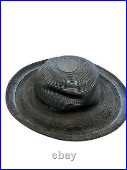 Vintage 80's Patricia Underwood New York Corded Cordovan Leather Wide Brim Hat