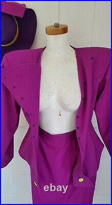 Vintage 80s Garyk Lee Couture Womens Suit With Hat Joan Collins, Joker