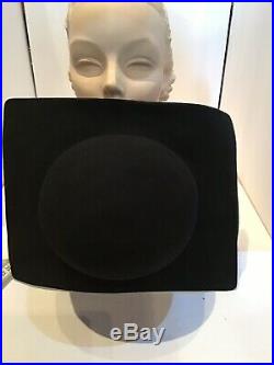 Vintage 80s Giorgio Armani Couture Runway Black Wool Square browne Style Hat