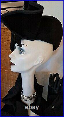 Vintage 80s Jack McConnell Designs For The Stars Blk Felt Red Feather Bewitching