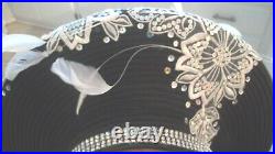 Vintage 90's Unique Whittall & Shon Showy Statement Hat Blk White Rs Plumes L