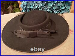 Vintage ADOLFO II Excello Wool Gaucho Bolero Fedora Flat Top Wide Brim Hat S