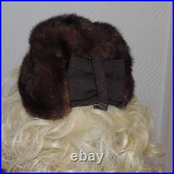 Vintage AMROSE New York Mink Fur hat Women's 1960's Brown with Bow