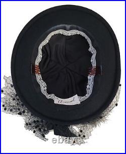 Vintage ARMAND BEVERLY HILLS Wool Derby Hat Fascinator Veil Netting Feather Bow
