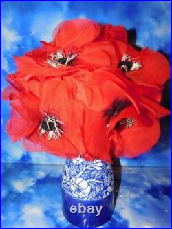 Vintage Adolfo II Red Floral Poppies Hat