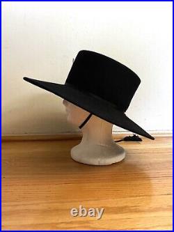 Vintage Adolfo Saks Fifth Avenue Black Merrimac Fur Pelt Wide Brim Hat XS 20