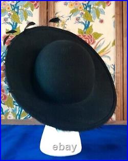 Vintage Adolfo ll Excello New York/Paris Black Wool withFeathers Ladies Hat