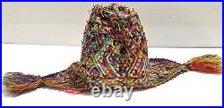 Vintage Andean Peruvian Bolivia Chullo Colorful Alpaca Wool Knit Earflap Cap Hat