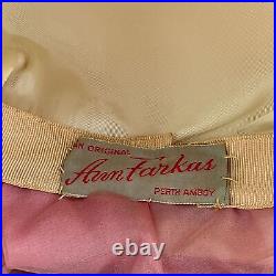 Vintage Ann Farkas Cloche Hat Blush Light Pink Flowers Velvet Ribbon 50s Fifties