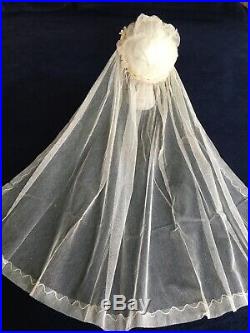 Vintage Antique Bridal Wedding Veil 1910s 1920s Cap Flapper Ivory Net