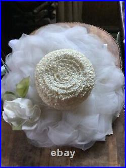 Vintage Antique Derby/ Summer A+ Creme Puff ADELE CLAIRE White Rose Tulle HAT