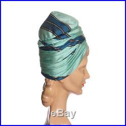 Vintage Aqua Blue Silk Dramatic Turban Avant Garde Hat 1960s does 1940s Style