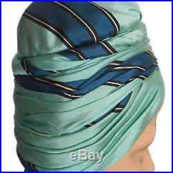 Vintage Aqua Blue Silk Dramatic Turban Avant Garde Hat 1960s does 1940s Style