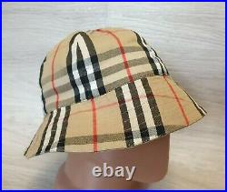Vintage Auth Burberry Reversible Bucket Hat Cap Nova Check Sz L Diam 24 inch