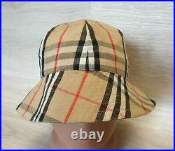 Vintage Auth Burberry Reversible Bucket Hat Cap Nova Check Sz L Diam 24 inch