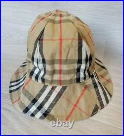 Vintage Auth Burberry Reversible Bucket Hat Cap Nova Check Sz M L Diam 23 inch