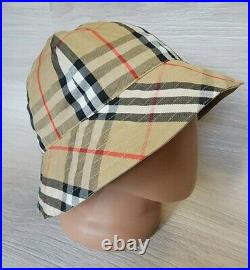 Vintage Auth Burberry Reversible Bucket Hat Cap Nova Check Sz M L Diam 23 inch