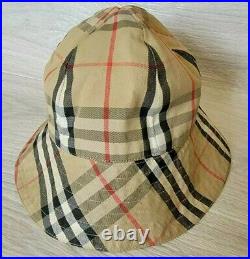 Vintage Auth Burberry Reversible Bucket Hat Cap Nova Check Sz S Diam 22 inches