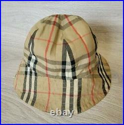 Vintage Auth Burberry Reversible Bucket Hat Cap Nova Check Sz S Diam 22 inches