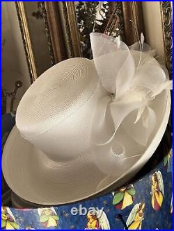 Vintage BETMAR Women's White Kentucky Derby Roy Floral Brim Hats (2) In Hat Box