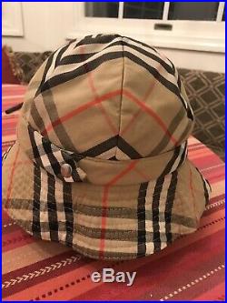 Vintage BURBERRY 100% Cotton Check Plaid Womens Bucket Hat Made in England