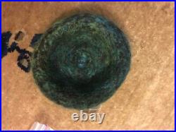 Vintage Beautiful Green Round Wool Kippah Style Hat Silver Pin Feather Cap 5.5D