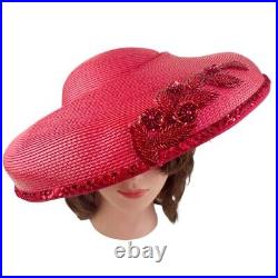 Vintage Bellini Hat Red Asymmetric Kentucky Derby Church Sequin Beaded Flower