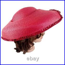 Vintage Bellini Hat Red Asymmetric Kentucky Derby Church Sequin Beaded Flower