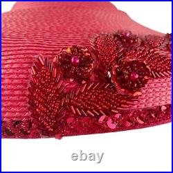 Vintage Bellini Hat Red Asymmetric Kentucky Derby Church Sequin Beaded Flower