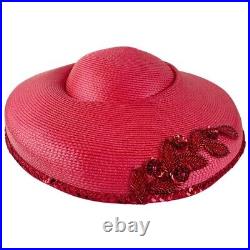 Vintage Bellini Hat Red Asymmetric Kentucky Derby Church Sequin Beaded Flower