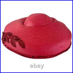 Vintage Bellini Hat Red Asymmetric Kentucky Derby Church Sequin Beaded Flower