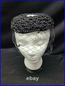 Vintage Bes-Ben 582 Green Black Beaded Veiled Ladies Hat in Box