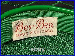 Vintage Bes-Ben Green Leaf and Bow Veiled Ladies Hat in Box