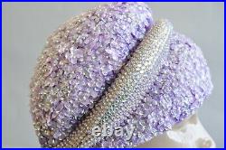 Vintage Bina Fashion Hats Purple Lavender Floral Jeweled Beaded Church Derby Hat
