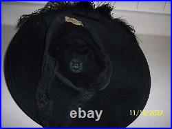 Vintage Black Edwardian Style Ladies Mourning Hat with Black Ostrich Feathers 23
