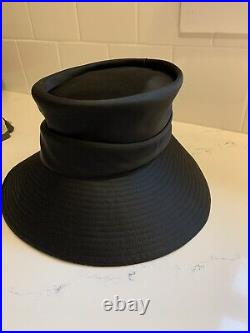 Vintage Black Satin Wide Brim Hat Union Made Stewart's Louisville Audrey Hepburn