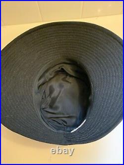 Vintage Black Satin Wide Brim Hat Union Made Stewart's Louisville Audrey Hepburn